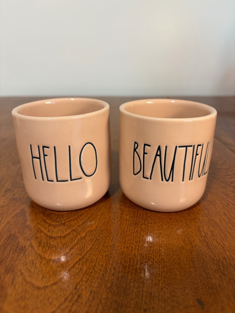 Rae Dunn HELLO BEAUTIFUL Mini Mug Set Blush Pink